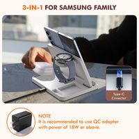 Station de charge sans fil pliable et détachable 3-en-1 la plus vendue pour Samsung Z Fold, Z Flip, téléphones Slab, écouteurs et Galaxy Watch
