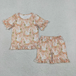 ชุดนอนเด็กผู้หญิงขายส่ง น่ารัก ลายดอกไม้ โบว์น่ารัก เสื้อครอป ผ้าสแปนเด็กซ์/โพลีเอสเตอร์ เป็นมิตรกับสิ่งแวดล้อม - Product Image 2