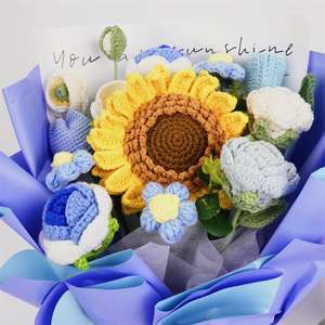 Fleurs artificielles au crochet <span class=keywords><strong>Bouquet</strong></span> de fleurs fait à la main Produit fini Rose Lily Tulipe Anniversaire Anniversaire Petite amie Mère Graduation Forever Cadeau <span class=keywords><strong>Bouquet</strong></span> de mariée - Product Image 5