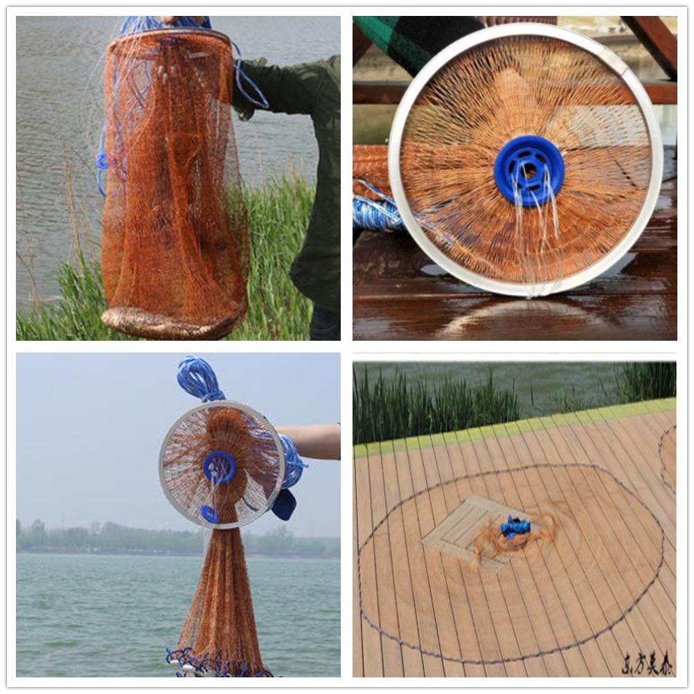 Redes De Pesca Red De Pesca De Mano De Nylon - 3 Tamaños: 2.4m, 3.6m, 4.8m Con Cuerda De 8m - Malla 0.5 Dedos Malla Pequeña 0.5 Dedos