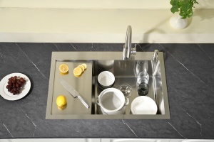 <span class=keywords><strong>Fregadero</strong></span> de Cocina de Acero Inoxidable Hecho a Mano con Textura de Panal de Abeja, de un Solo Tazón, con Dos Orificios, Instalación Bajo <span class=keywords><strong>Encimera</strong></span>, Calidad Premium - Product Image 1