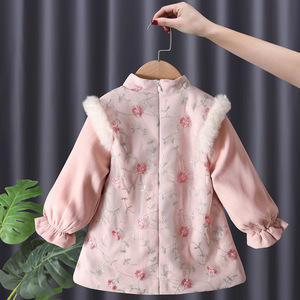 Girls Hanfu Winter Outfit Fleece Lined Thickened Chinese Style Tang Suit Cheongsam Dress New Year Clothing - Product Image 2
