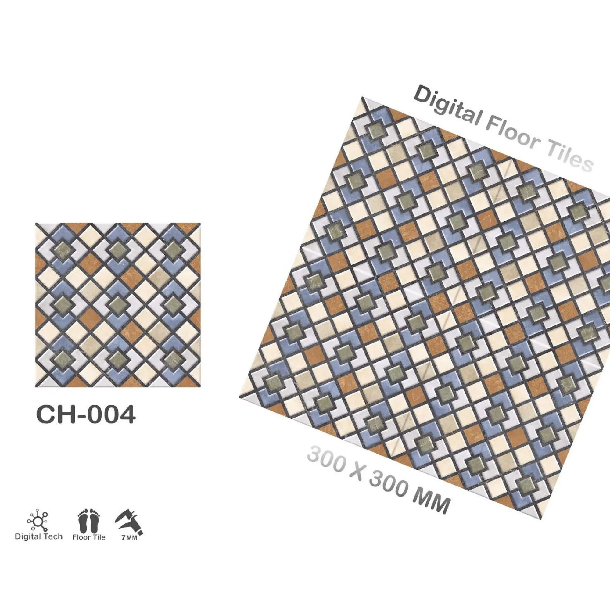 Geprägte Punch-Design-Keramik-Bodenfliesen. Glanzgläserne verbesserte Oberfläche. Größen: 12 × 12, 16 × 16, 30 × 30, 300 × 300 mm für Senegal