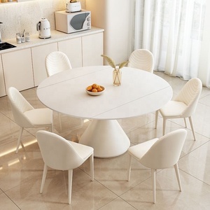 Ensemble de table à manger ovale extensible en pierre frittée, style moderne minimaliste, 6 pièces, base conique, couleur crème, pour la maison, l'appartement, le restaurant - Product Image 4