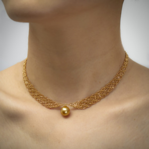 Collar de encaje dorado de 18K para mujer, Perla de mar 5A, cadena ajustable para regalo - Product Image 6