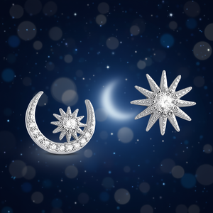 Boucles d'oreilles étoile et lune en argent 925 plaqué or blanc, strass en cristal, bijoux minimalistes pour femmes, à porter au quotidien - Product Image 2