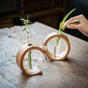 Ornements d'arrangement floral en bois, vase en verre, tube à essai, support en bois, plantes hydroponiques, pots <span class=keywords><strong>de</strong></span> fleurs avec base en bois - Product Image 3