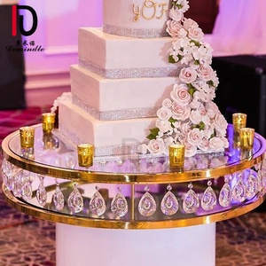 Modern <strong>Gold</strong> Stainless Steel Mirrored Glass Round Crystal Wedding Cake <strong>Table</strong> - Product Image 3