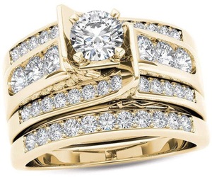 Anneaux de couple classiques plaqués or, accessoires tendance, fabrication de qualité, style européen et américain, sertis de zircon, diamant - Product Image 1