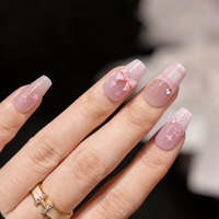 Faux ongles roses à presser, forme cercueil, motif nœud, étoile, écossais, strass, réutilisables pour femmes