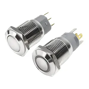 Interruptor de botón de encendido de Metal momentáneo, botón de bloqueo automático IP67, impermeable, 16mm, 5A, LED rojo, verde, 12V, 24V, 220V