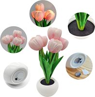 Lampu Meja Bunga dengan Desain Tulip, Lampu Malam LED dalam Vas Sempurna untuk Rumah, Ruang Tamu, Ulang Tahun, Liburan, Pernikahan & Dekorasi Pesta