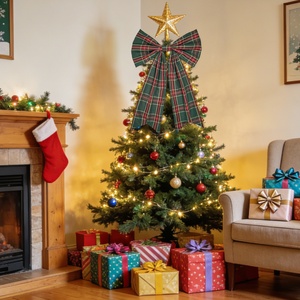 Nueva Decoración Navideña Transfronteriza, Lazo Grande de Tela de Poliéster a Cuadros Rojos, Decoración Navideña para Colgar en el Árbol - Product Image 3