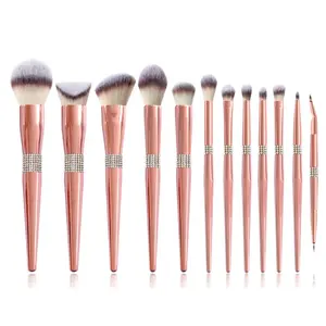 custom 14pcs rose golden makeup brushes sets professional highend cut crease korea diamond brush customer logo manufacturer