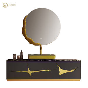Mueble de Baño GODI Negro y Dorado con Lavabo Individual y Espejo, Moderno, de Lujo, Montado en la Pared - Product Image 5