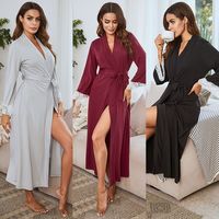 Robe de nuit en tricot unie de luxe pour l'automne et l'hiver, pyjama sexy en dentelle pour femme, tenue d'intérieur
