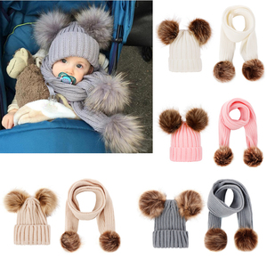 Nouveau design fille bébé pom pom chapeaux mode tricoté hiver chaud chapeau écharpe et <span class=keywords><strong>bonnet</strong></span> ensemble - Product Image 2