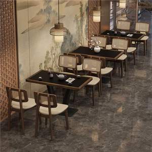 Sofá de <span class=keywords><strong>restaurante</strong></span> estilo chino, mesa de comedor de grado comercial con estructura de acero inoxidable y tablero de madera de caucho para casa de té o tienda de fideos - Product Image 5
