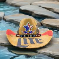 Chapeau de cowboy en paille marron en gros, drapeau américain, étoile, strass, pour la fête du 4 juillet, fête de l'Indépendance, pour adultes