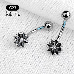 Piercing de nombril en titane F136, motif flocon de neige, zircon 5A - Product Image 2