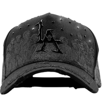 Casquette de baseball vintage sportive noire à visière incurvée avec broderie 3D personnalisée, lettres originales, NFC G5 et strass Kanji – Nouvelle arrivée en gros