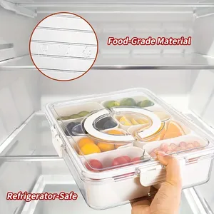 Boîte de rangement transparente à compartiments avec couvercle, poignée et fermoir à pression pour fruits, légumes, collations, boîte de rangement de cuisine - Product Image 4