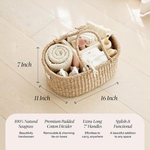 Panier en jonc de mer fait main avec séparateur en coton - Panier à couches de luxe primé (ROSA) - Product Image 2