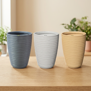 Pots de fleurs modernes en plastique gris, blanc et beige, jardinières minimalistes pour l'extérieur, pour le jardin ou le balcon - Product Image 2