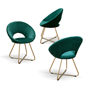ชุดเก้าอี้ไอริส 2 ตัว เก้าอี้รับประทานอาหารในร่มฐานโลหะกำมะหยี่สีเขียว - Product Image 4