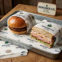 Papier d'emballage pour sandwichs résistant à la graisse avec logo personnalisé pour les emballages de boulangerie, de charcuterie et de restauration, feuilles de papier sulfurisé imprimées, conformes aux normes alimentaires