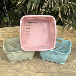 Plastic Cat Paw Storage <b>Baskets</b> <b>Square</b> Hollow With Handles For Home Kitchen Neatening Mixed Colors PP Material - Product Image 1