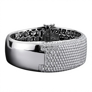 Classic Rhodium Plated Silver Moissanite Wide Crossover Pave <b>Set</b> Oval <b>Bangle</b> Bracelet for Women Trendy Party Jewelry - Product Image 3