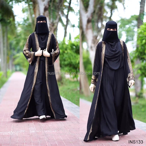 ドバイ装飾ストーンオープンアバヤセット高級ブラックカフタン長袖インナードレスカスタムメイド服中東ドバイ - Product Image 2