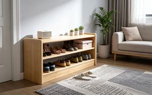 Modern Solid Wood <b>Shoe</b> Rack With 3 Shelves Scandinavian Style Entryway <b>Bench</b> For Home Storage - Product Image 2