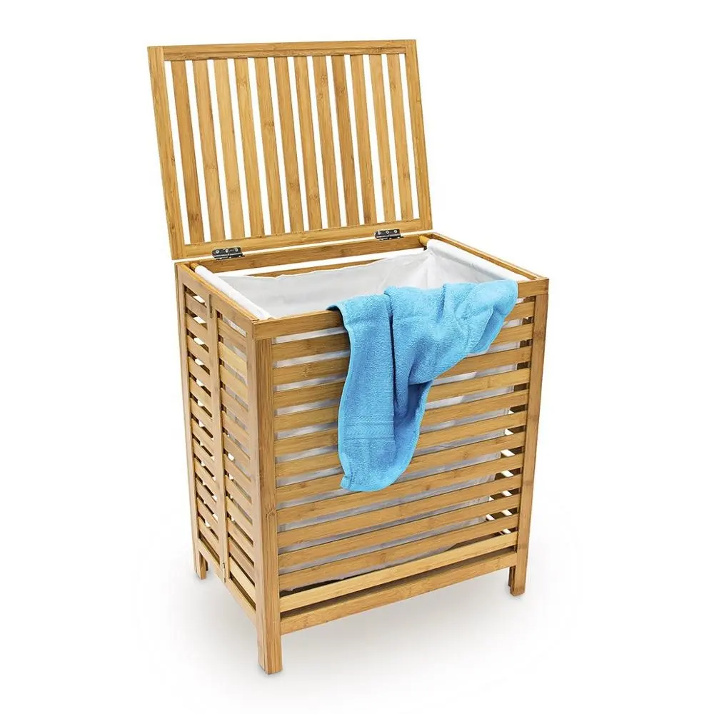 Cesto portabiancheria in bambù personalizzato da 120L con coperchio e borsa rimovibile, divisore per biancheria a 2 sezioni per lavanderia