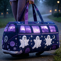 Sac à bandoulière imprimé 3D Bus Fantôme d'Halloween, Sac de week-end motif Ciel Nocturne Violet, Sac de voyage fantôme pour cadeau de vacances d'Halloween