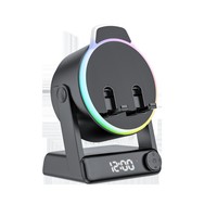 Enceinte Bluetooth à double haut-parleur avec horloge numérique, lumière d'ambiance RVB, latence nulle, appairage automatique, sans fil, moderne, en PVC, pour la maison et le bureau