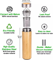 Botol termos teh 17oz, termos dinding ganda, terisolasi vakum Stainless Steel, botol air bambu uniseks, isolasi termal