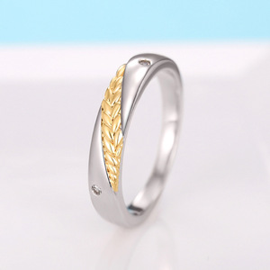 Anello di fidanzamento in acciaio inossidabile bicolore a forma di grano per uomo e donna - Product Image 6