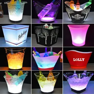 Verre à Champagne en plastique, 3l, 3,5 l, 4l, 5l, 6l, 7l, 8l, 10l, 12l, seau à glace LED bleu, seau à glace en acrylique avec poignées