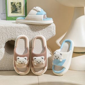 Vente en gros de pantoufles ourson mignonnes Pantoufles en lin antidérapantes avec motifs animaux pour femmes Pantoufles Pantoffe Pantoufles Zapatillas - Product Image 4