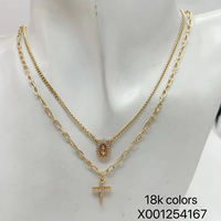 Collier croix superposé plaqué or XUPING, double chaîne réglable, empilable, breloque religieuse, cadeau unisexe, bijoux