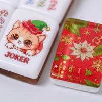 Ubin Mahjong Amerika Bertema Kucing Lucu, Berlapis Ganda, Akrilik, Portabel, Tahan Lama, Ramah Lingkungan, dan Mewah untuk Gaya Natal