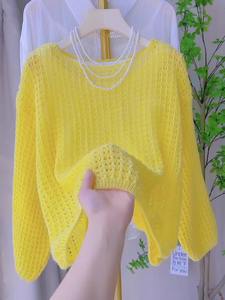 Maglione a Maglia Sottile Primavera-Estate con Maniche Lunghe Traforato, Stile Coreano Ampio e Traspirante, Tinta Unita, Top Retrò da <span class=keywords><strong>Donna</strong></span> 113 - Product Image 5