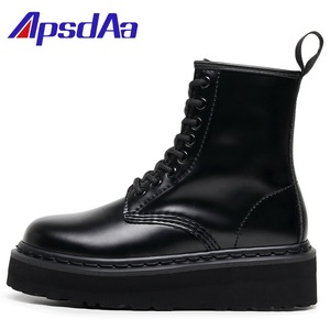 Botas Martin - Botas cortas ligeras con suela gruesa y forro negro puro para mujer, botas de cuero genuino para hombre y mujer - Product Image 1