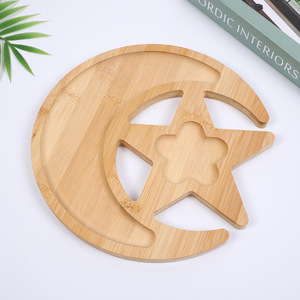 Plateau en bambou épaissi à motif trèfle à quatre feuilles, étoile et lune, pour servir des collations, des fruits secs, usage domestique - Product Image 3