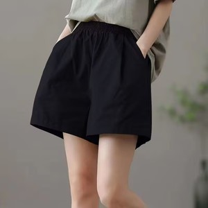 Women's Loose Elastic Waist Shorts Cotton Canvas Breathable Casual Pants Khaki Plus Size - Product Image 3