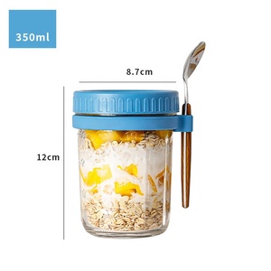 Produto de alta qualidade: Potes de vidro tipo Mason com tampas e colheres para Overnight Oats, à prova de vazamentos, para armazenamento de aveia. - Product Image 2