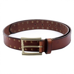 Cinturón de Cuero Genuino de Vaca Marrón Vintage para Hombre Equipro con Patrón a Rayas y Hebilla Rectangular de Aleación Resistente - Product Image 1
