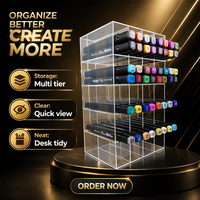 Organisateur de marqueurs à niveaux en acrylique moderne de luxe personnalisé avec surface polie, pré-assemblé pour comptoir/bureau